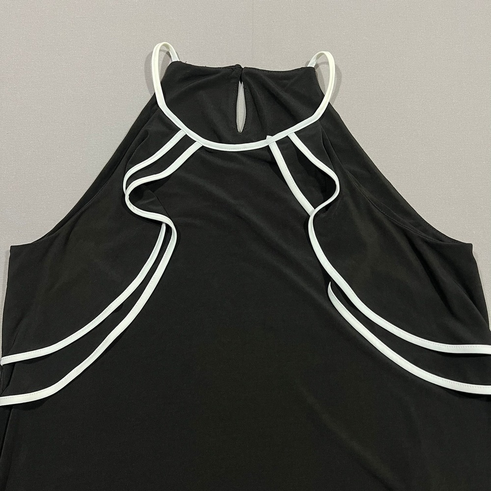 Calvin Klein Halter Top Tank Ruffle Contrast Piping Black White Women's M NWT‎ - Picture 2 of 11